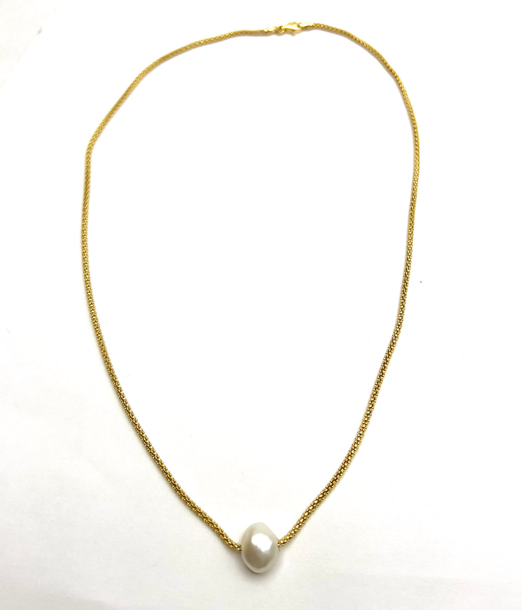 Gyllt popcorn keðja með ferskvatnsperlu