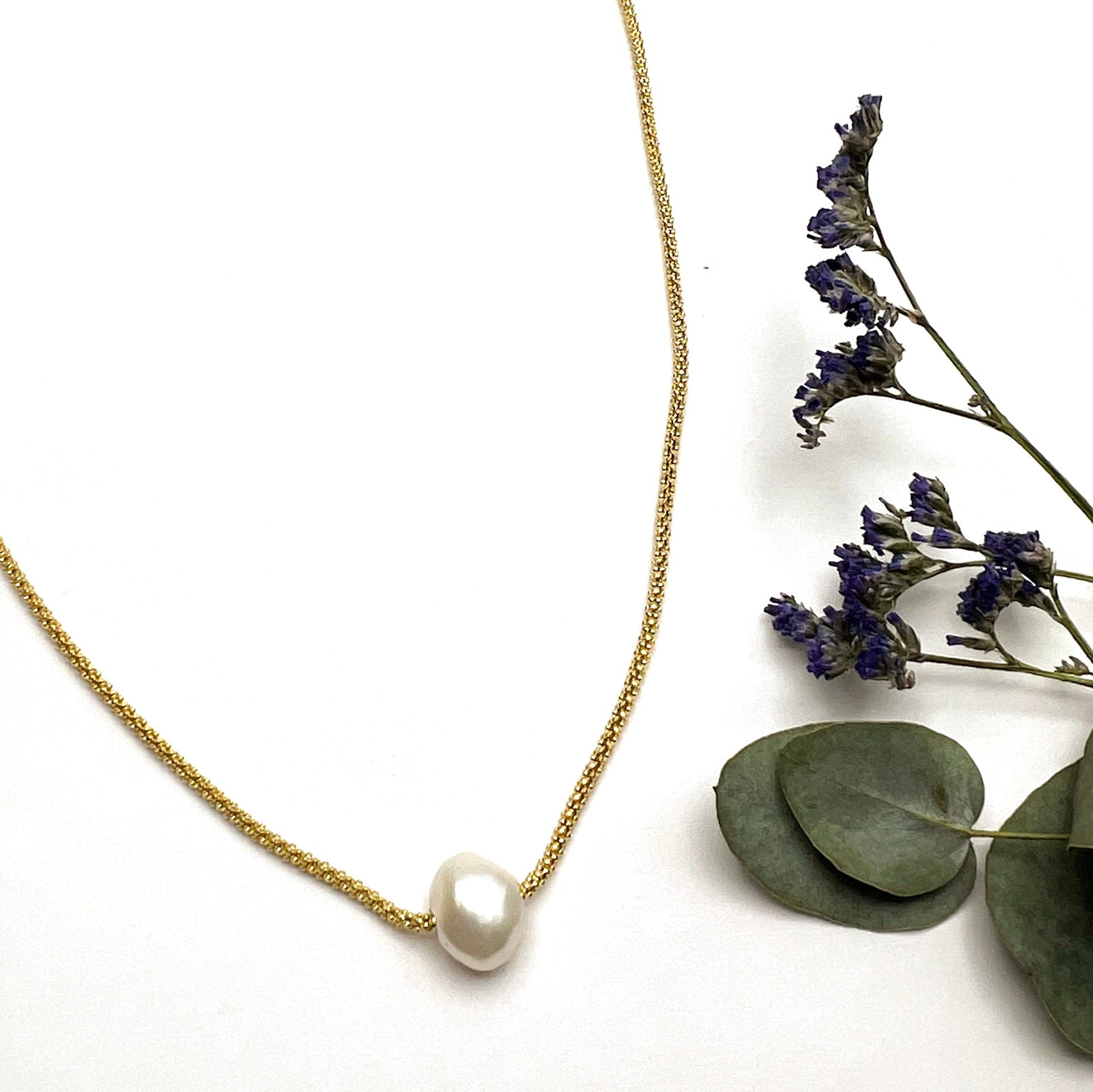 Gyllt popcorn keðja með ferskvatnsperlu