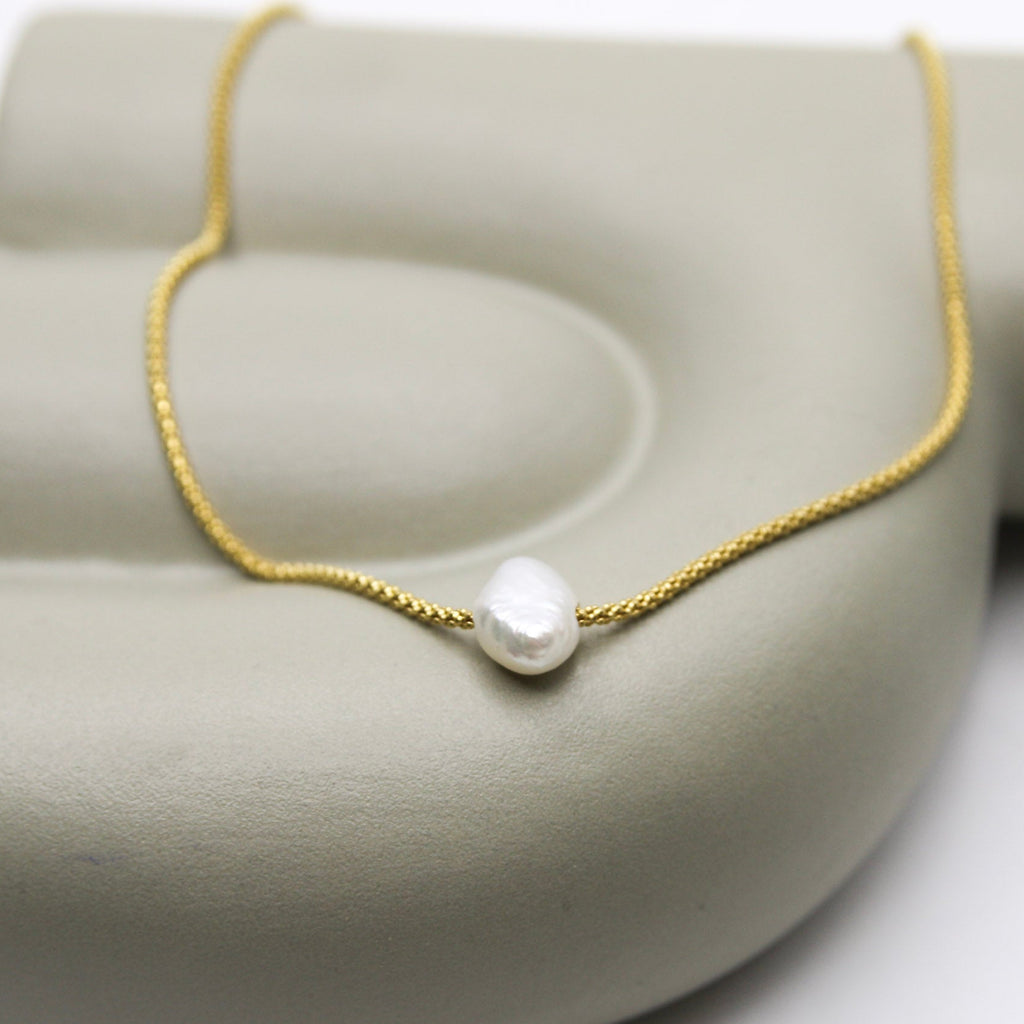 Gyllt popcorn keðja með ferskvatnsperlu